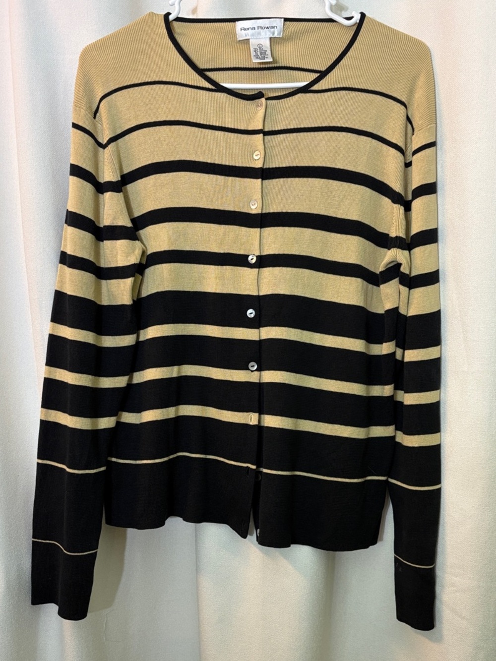 Rena Rowan Beige and Black Striped Button-Front Cardigan